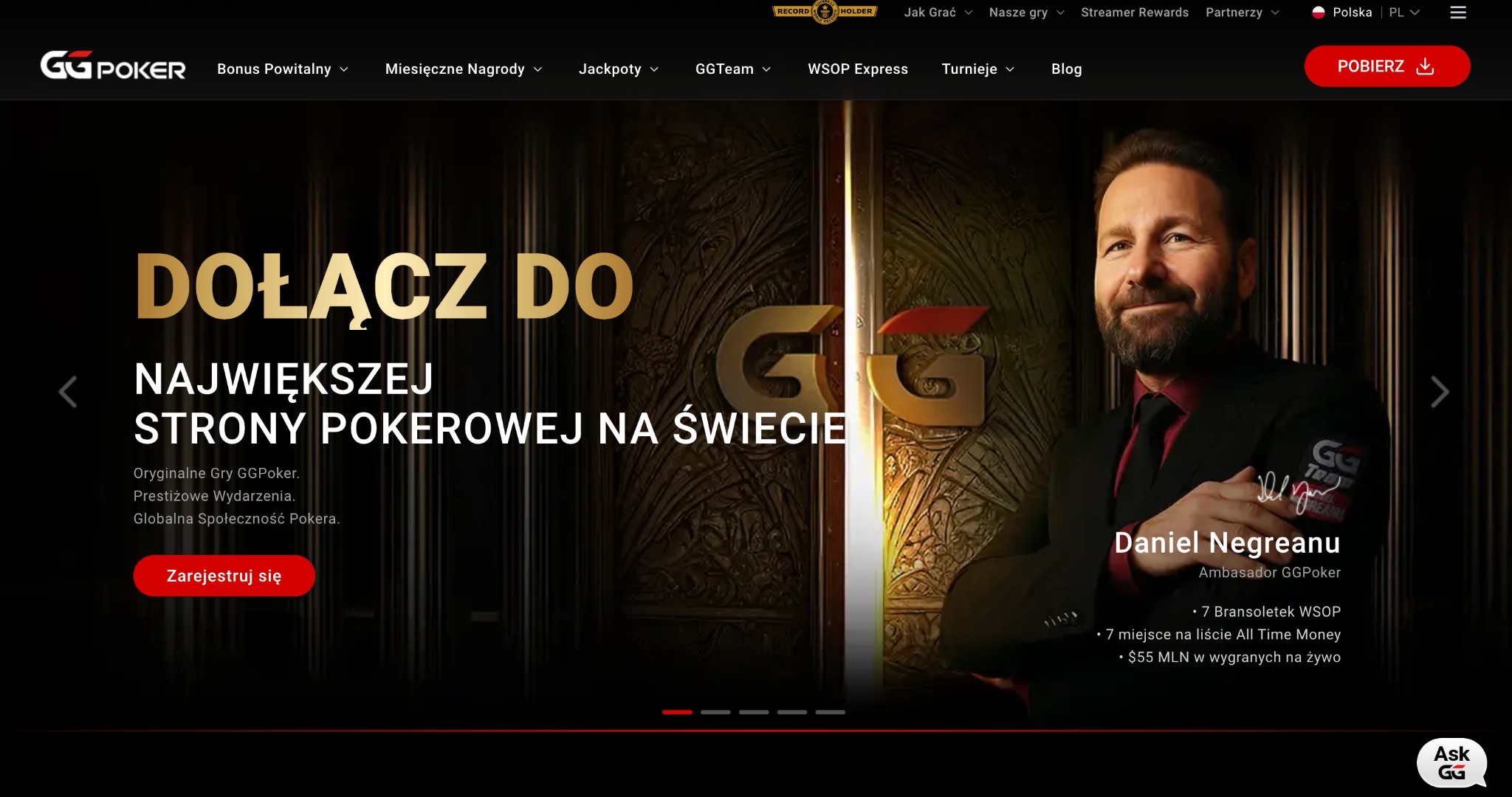 Strona główna GGPoker w polskiej wersji językowej z Danielem Negreanu jako ambasadorem (kwiecień 2026)